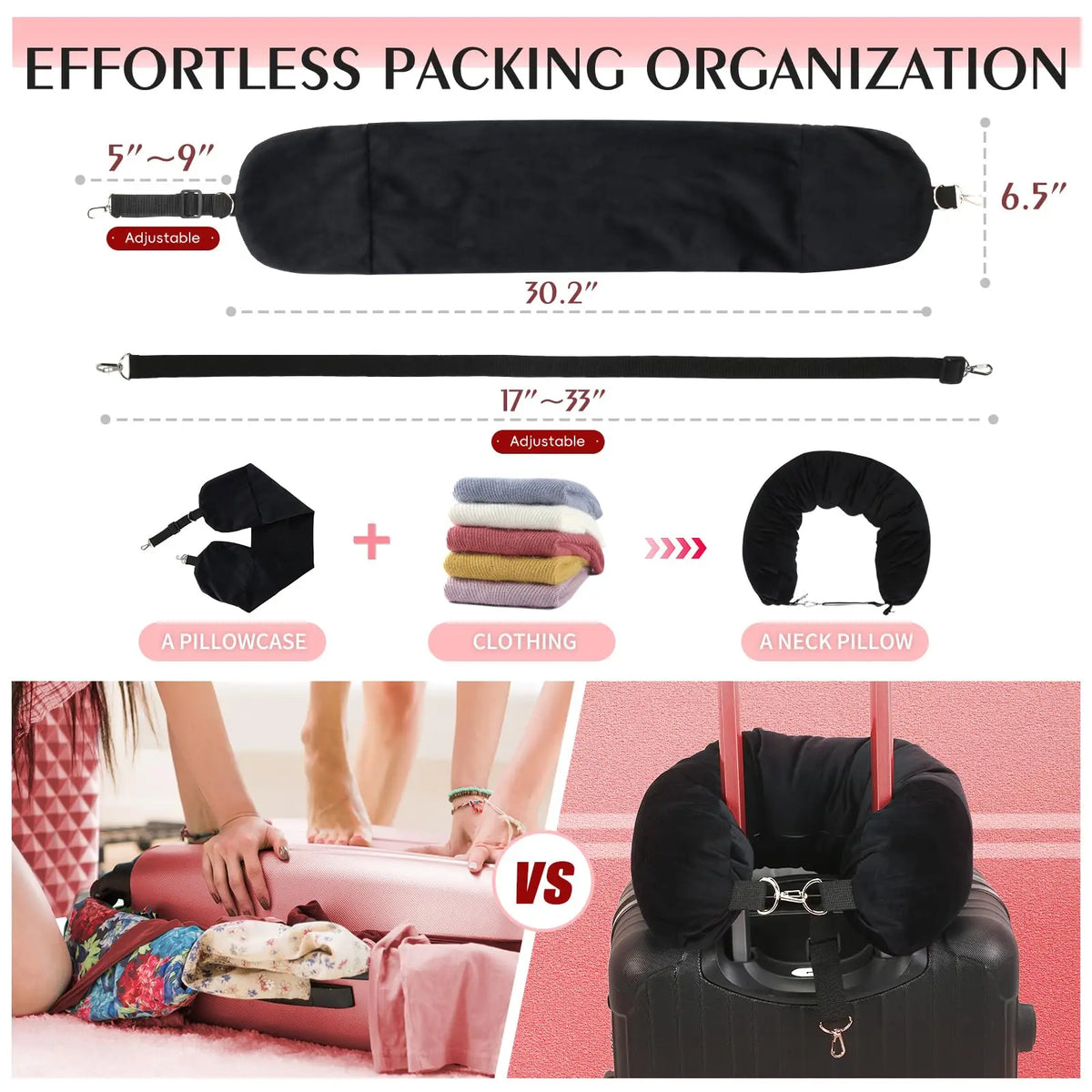 oreiller voyage velours rose pâle confortable épaulières ajustables sac dos portable compressible coton polyester
