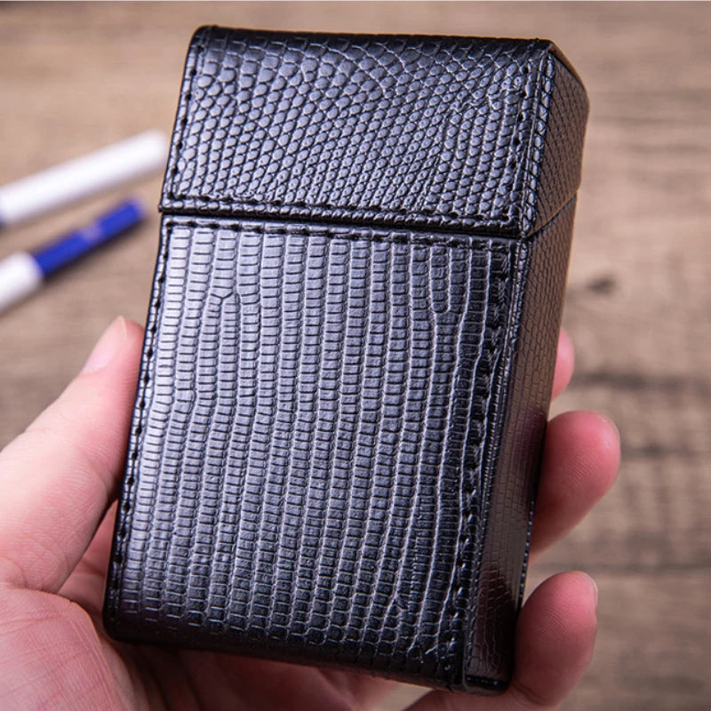 boîte cigarettes étui cuir crocodile noir classique fumer tabac cadeau fumeur rangement portebriquet