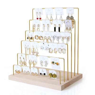 Présentoir à bijoux en bois et fer rustique 5 étages vue de face