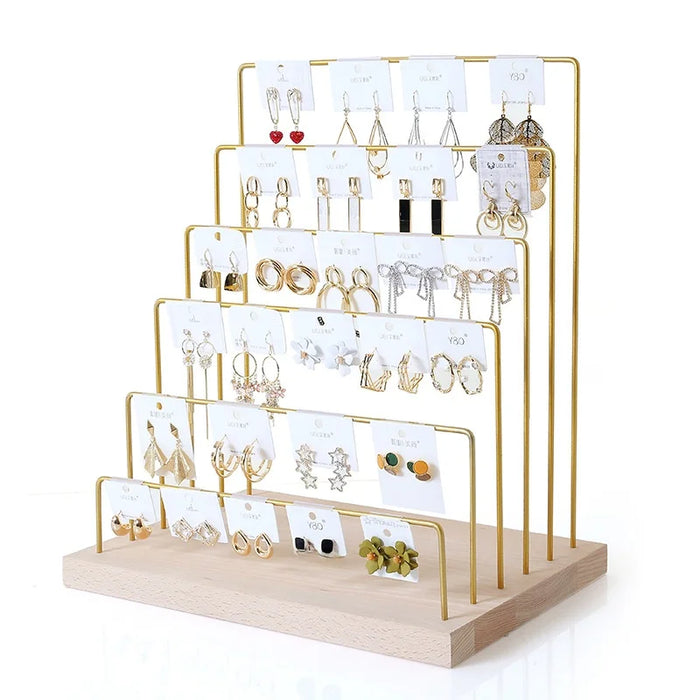 Présentoir à bijoux en bois et fer rustique 5 étages vue de face