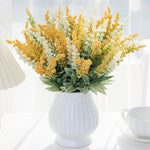 bouquet artificiel fleurs soie vert blanc jaune violet vase extérieur intérieur décoration mariage chambre