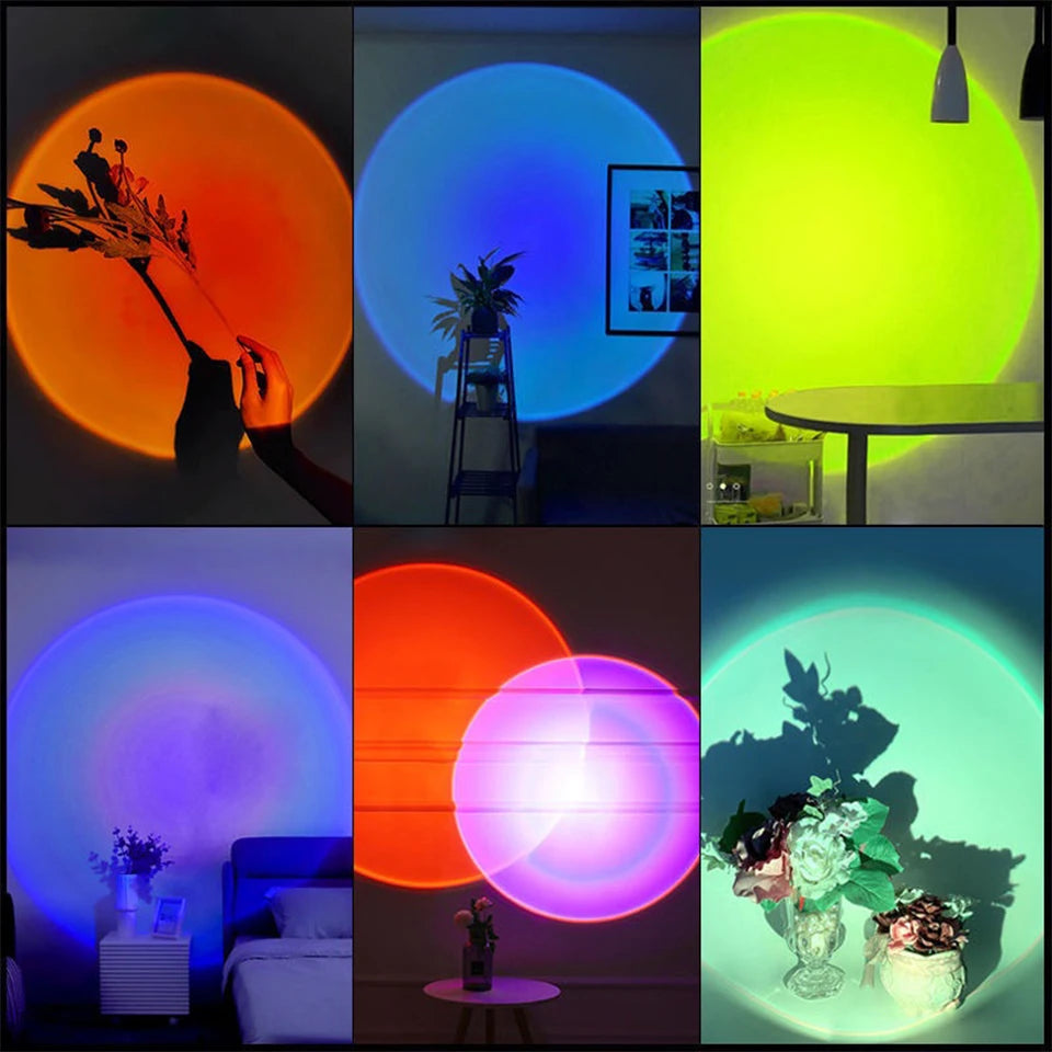 veilleuse led arc ciel projection motif silhouettes plantes deco chambre rouge bleu violet