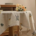 nappe lin brodée motifs floraux rustique beige table décoration extérieure mariage fête
