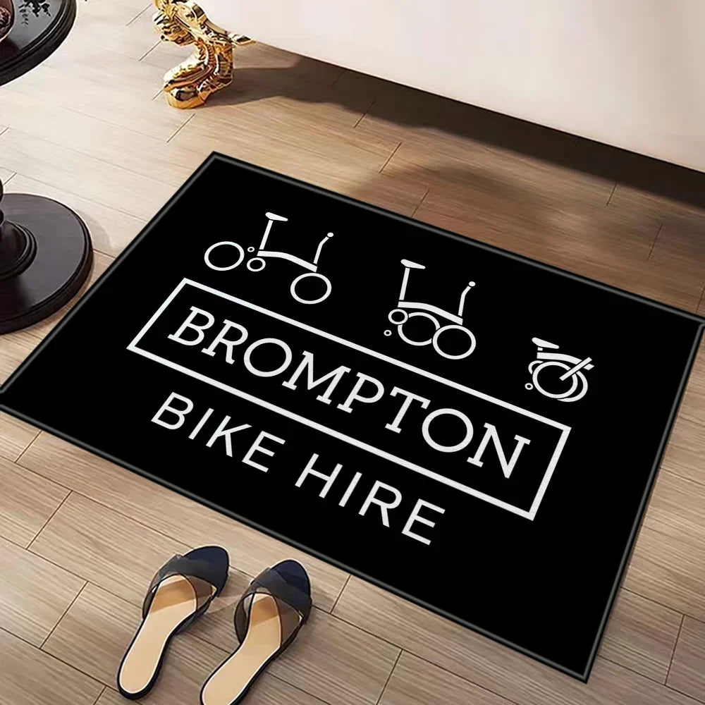 tapis noir brompton logo vélos minimaliste polyester antidérapant usage bain chambre