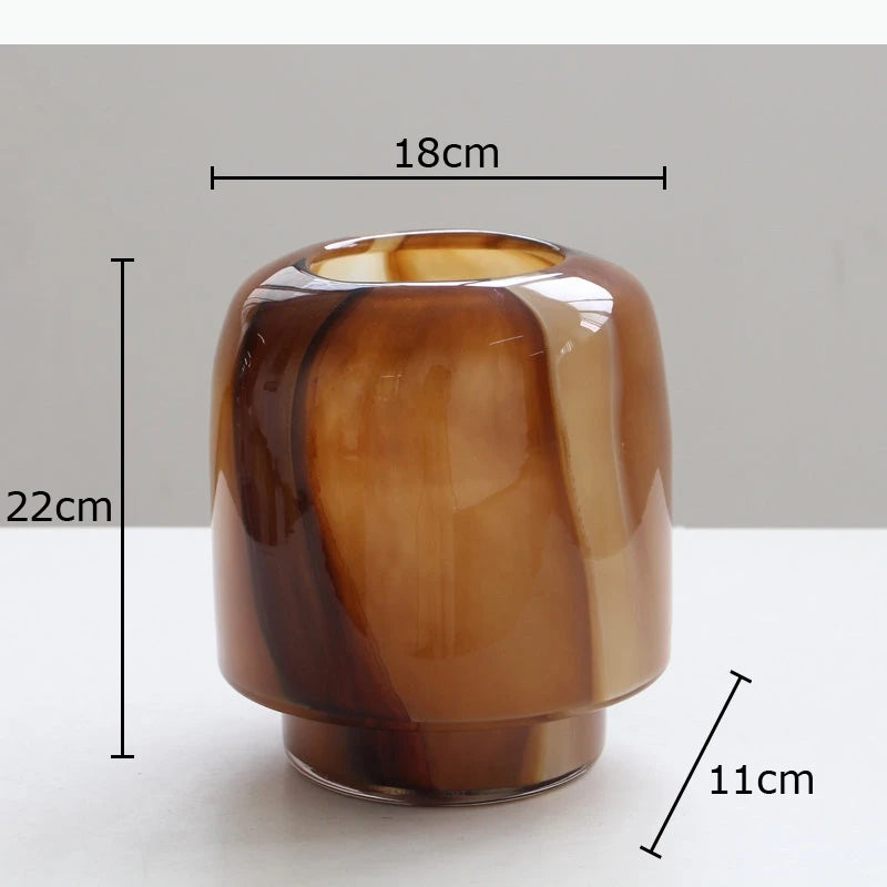 vase verre rayé marron moderne arrangement fleurs decoration table minimaliste translucent hydronique