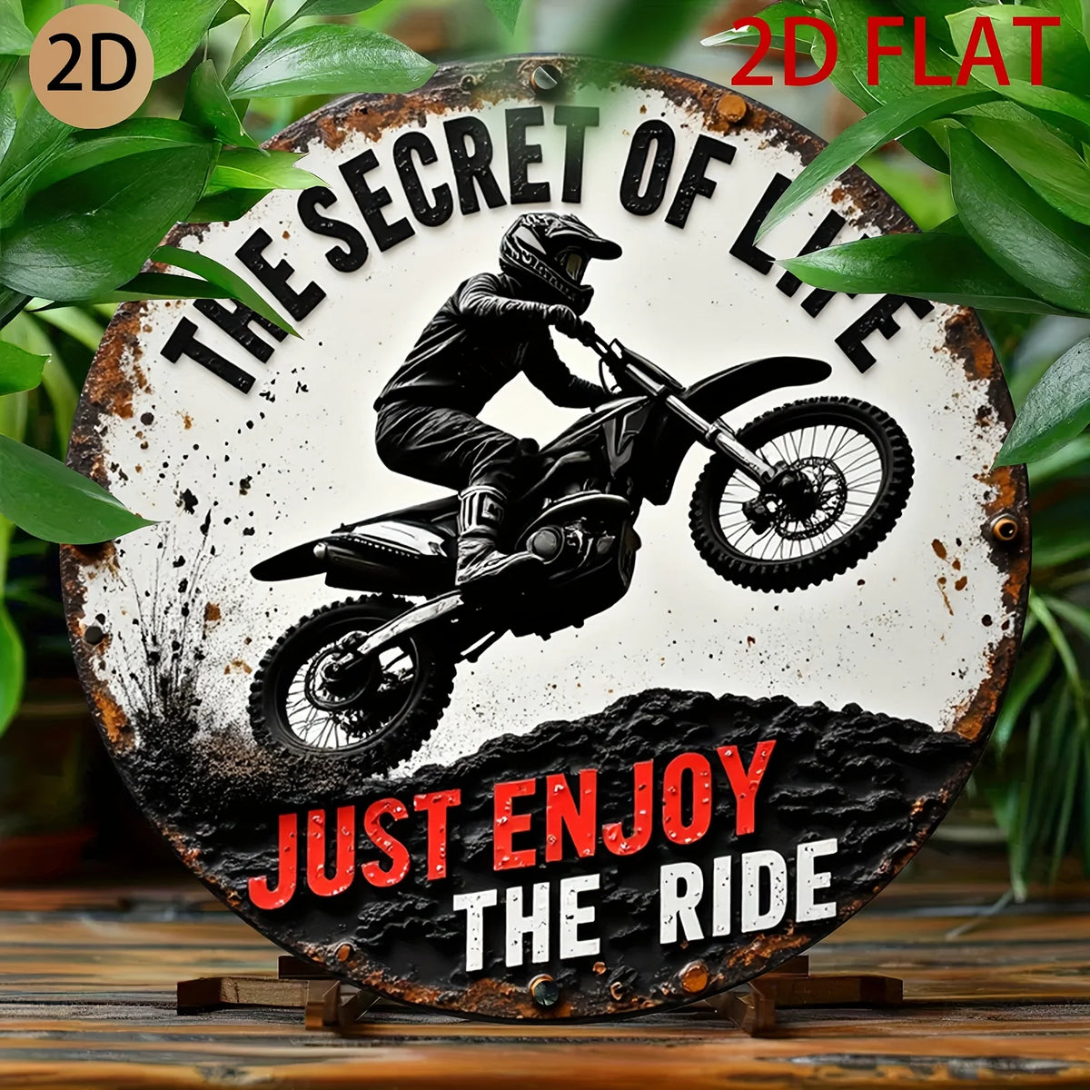 décoration murale vintage plaque bois motard moto secret vie profitez conduite blanc rouge