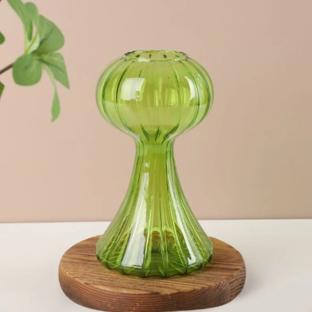vases champignon moderne transparent rayures verticales marron rose vert rouge bleu orange