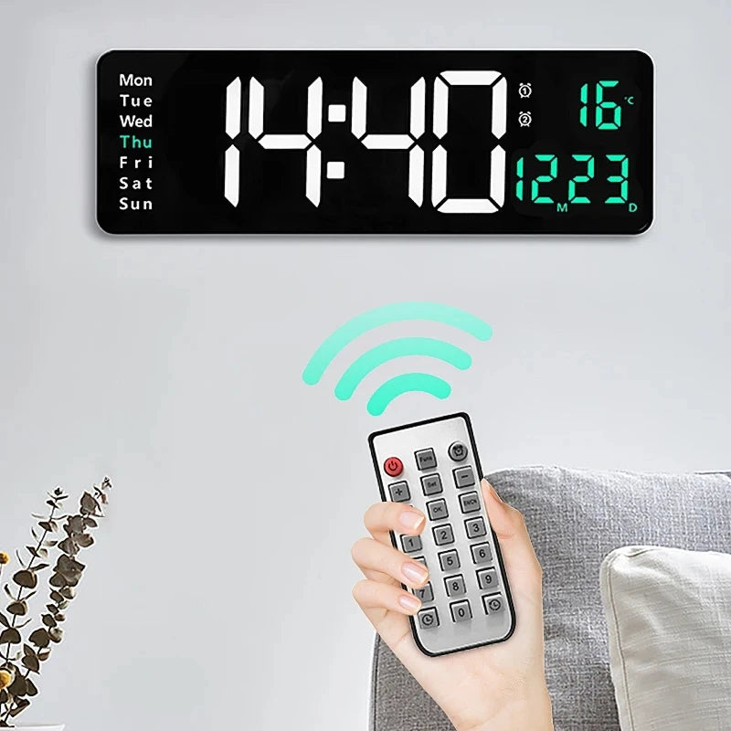 horloge murale numérique moderne alarme LED température noir blanc vert orange