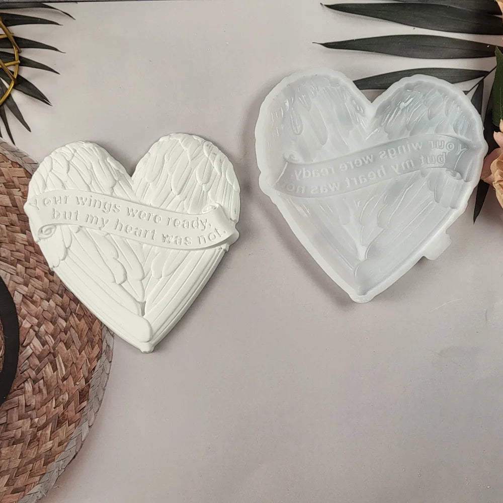 moule silicone coeur ailes ange ruban blanc classique décoration plâtre ciment résine romantique