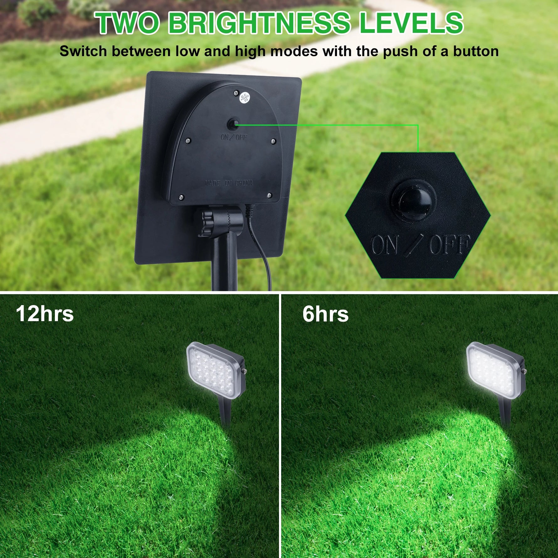 Lampe solaire IP65 éclairant une allée