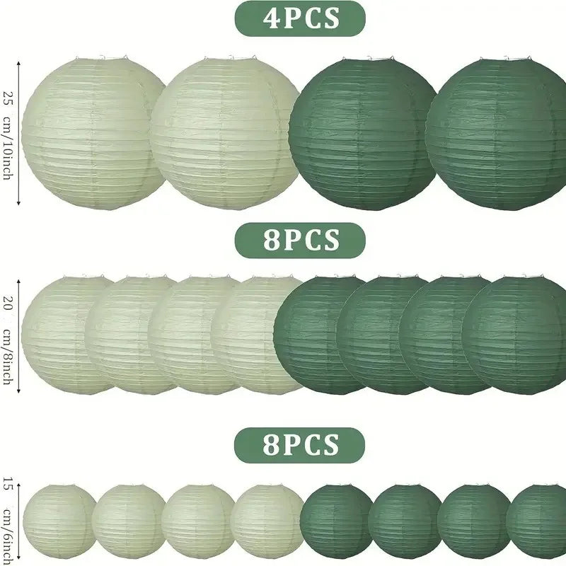 lanternes papier rondes vert menthe mariage anniversaire noel decoration festiveSuspension fil (corde)