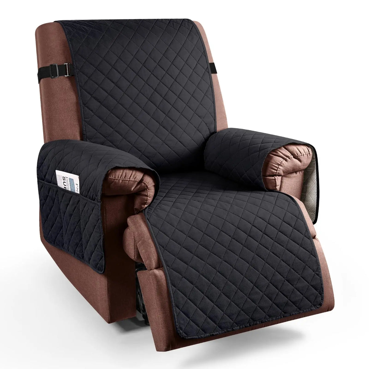 housse fauteuil inclinable noir beige quilté moderne boucles métalliques poche polyestère nettoyage sec automne