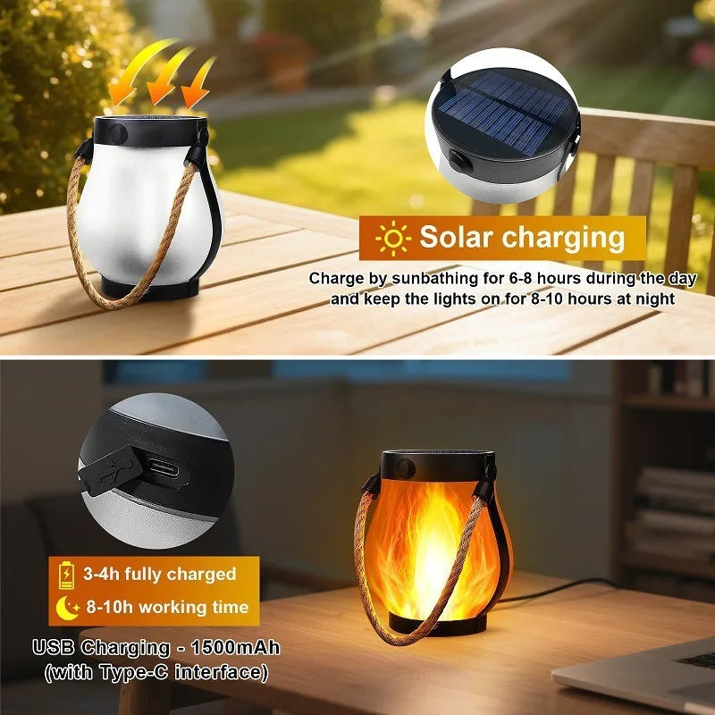 lanterne lumineuse effet flamme led rechargeable solaire moderne camping extérieur