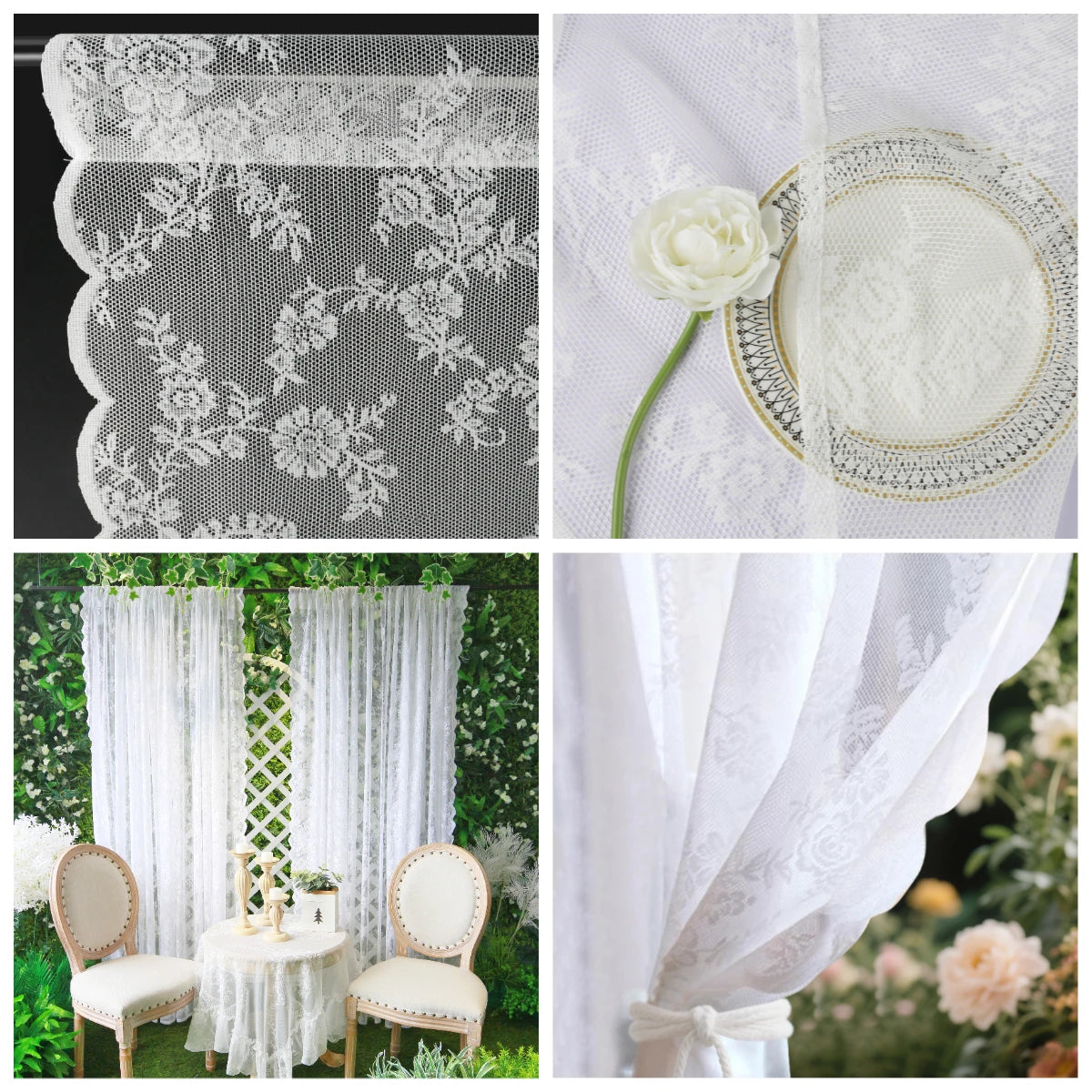 rideau floral transparent classique dentelle intérieur extérieur filtration lumière