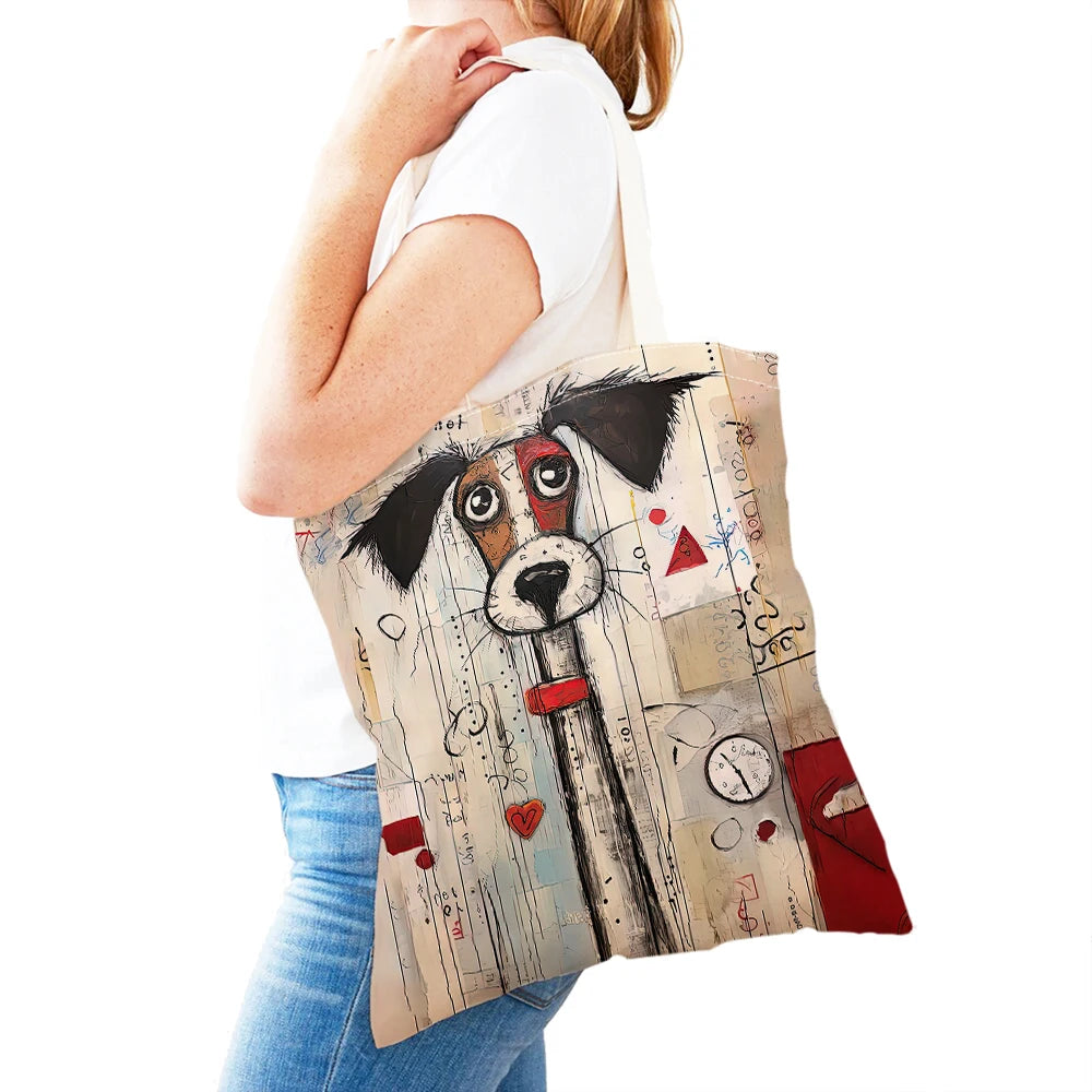 sac main moderne imprimé chien lunettes motifs géométriques couleurs variéesversible