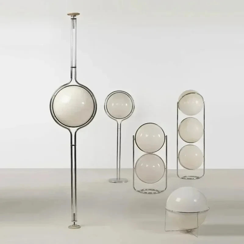 lampe sol moderne blanc chrome sphères translucides pied circulaire base circulaire