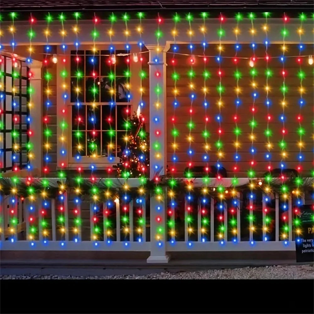 rideau lumineux led blanc moderne 3m 3m 300 leds clips batteries alimentationextérieur decoration