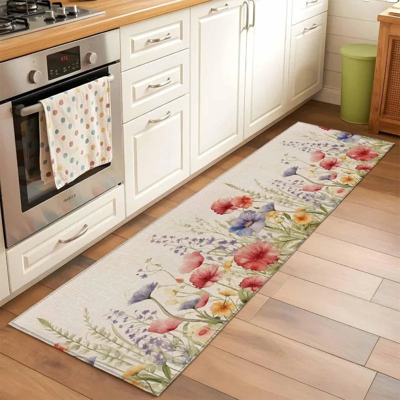 tapis moderne multicolore fleurs bleu papillons salon chambre cuisine decoration commercial extérieur salle bain