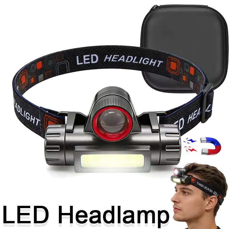 lampe frontale led rechargeable pêche camping extérieur clip détachable noir rouge jaune