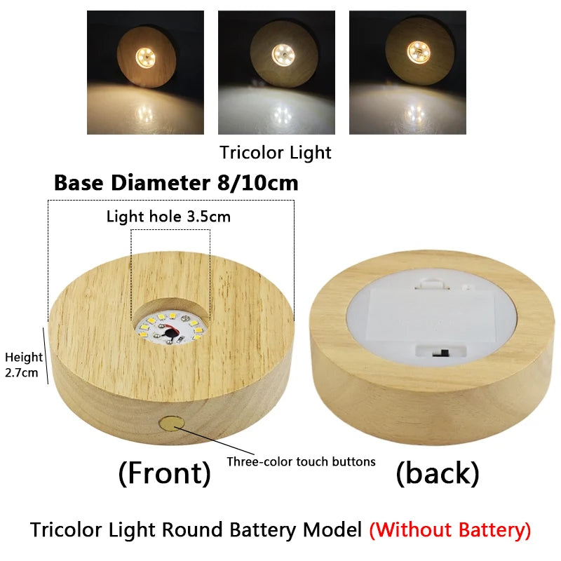 veilleuse led boîte batterie ronde bois moderne 10cm tricolore lumière blanc chaleureuse