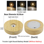 veilleuse led boîte batterie ronde bois moderne 10cm tricolore lumière blanc chaleureuse