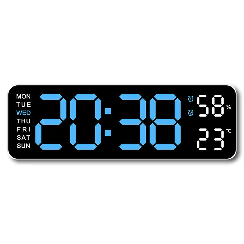 horloge numérique murale LED noir blanc température humidité semaine USB rechargeable moderne