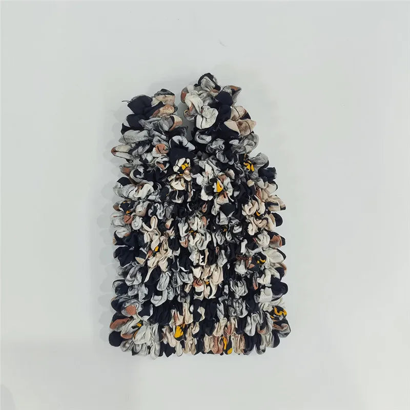 sac main pliable polyester motif fleurs boho chic noir bleu blanc rouge vert orange