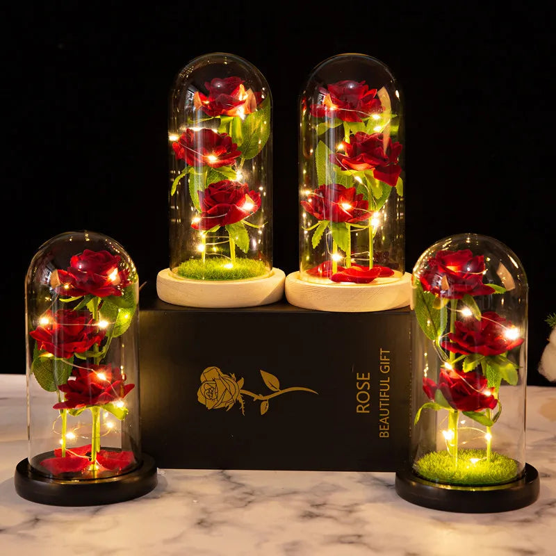 décoration intérieure bouquet roses artificielles cloche verre base bois romantique mariage