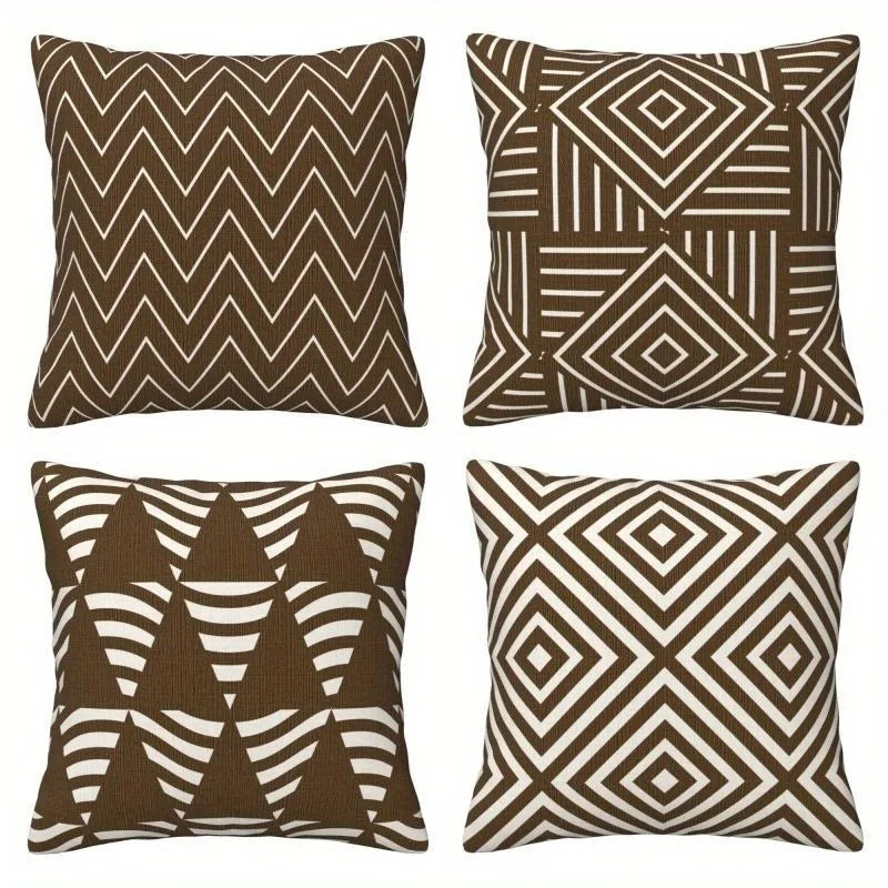 housse coussin polyester motif géométrique moderne marron blanc salon chambre voiture