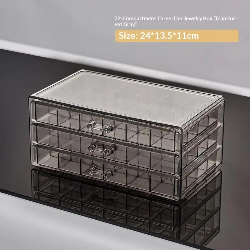 boîte rangement bijoux transparente 72 compartiments poignées métalliques moderne pratique