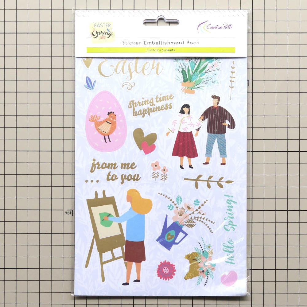 sticker ensemble pâques printemps lapins fleurs coeurs cartoon coloré journal scrapbooking CREATIVITE DECORatif