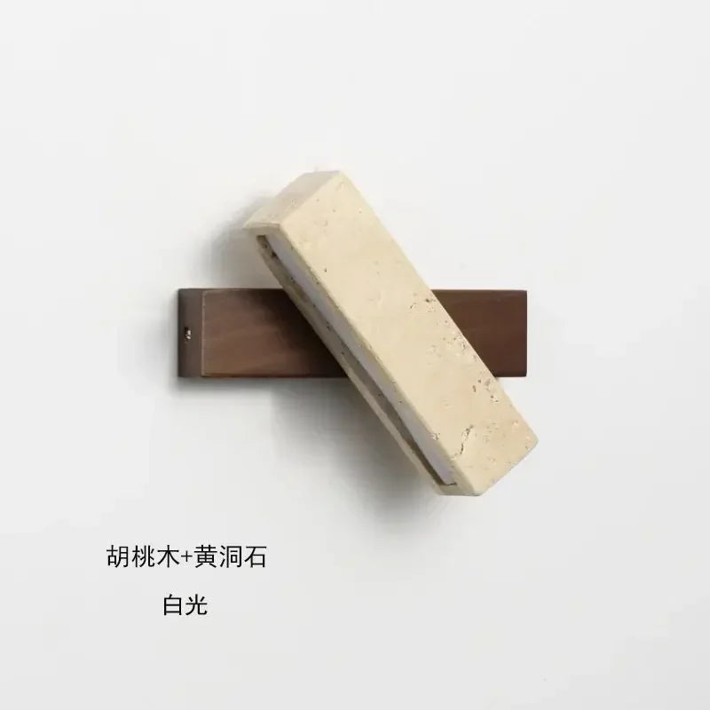 lampe murale moderne pierre bois wabi sabi orientable interrupteur chaîne led marron clair beige