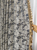 rideau classique blanc bleu doré fleurs branches stylisées opacité salon chambre fenêtre maison