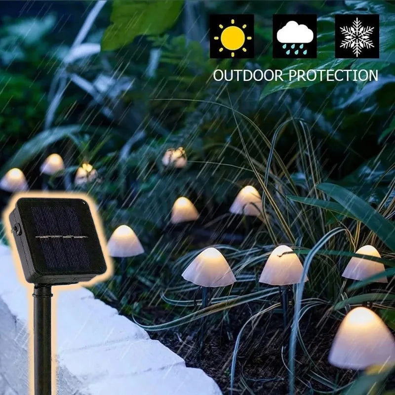 guirlande lumineuse solaire champignons couleurs modernes extérieur jardin patio chemin féerique led blanc jaune