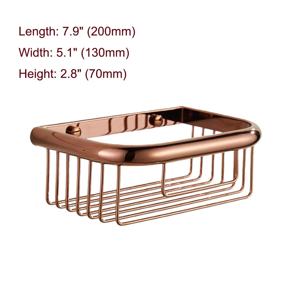 paniers salle bain rose doré filet métallique moderne