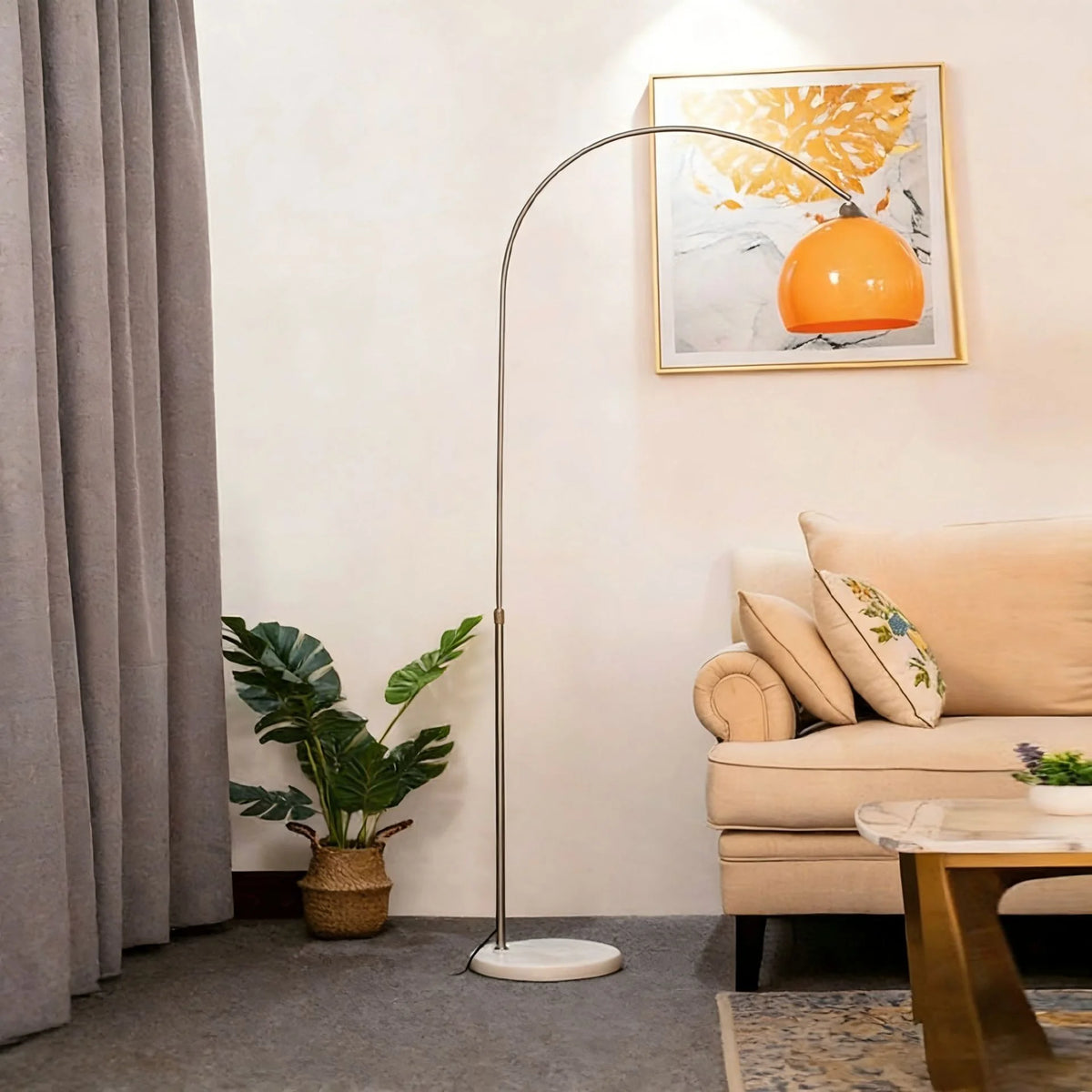 lampe sol moderne orange blanc gris base plate abat jour flexible vitrail led 16