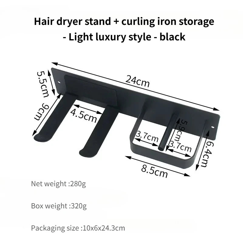 support mural anti dérapant porte sèche cheveux moderne finition inoxydable blanc noir doré