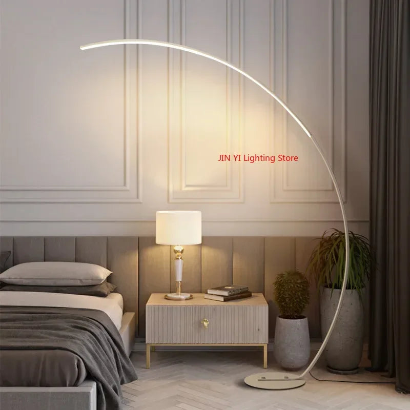 lampe sol moderne blanc lisse intensité variable télécommande base circulaire led chambre salon