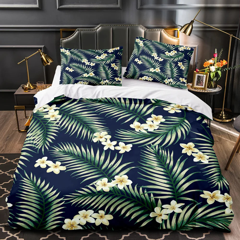 Ensemble de literie 3 pièces motif tropical vert