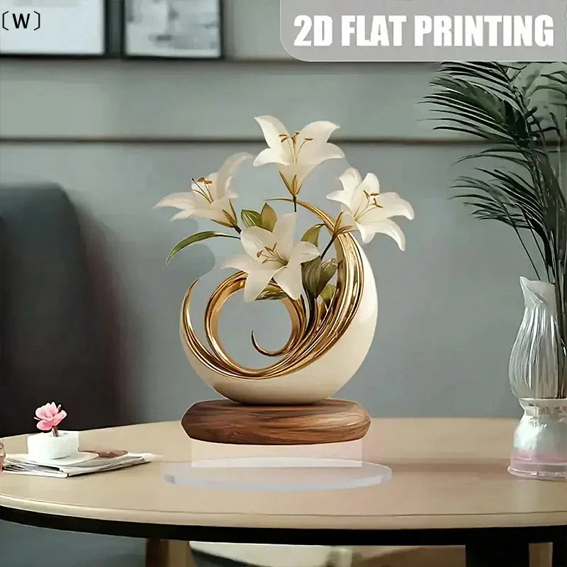 vase moderne minimaliste floral abstrait couleur beige doré brun foncé décoration intérieure maison