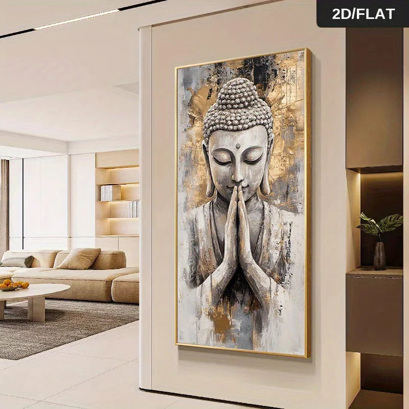 tableau abstrait moderne sans cadre peinture bouddha zen décoration salon contemporain minimaliste gris doré
