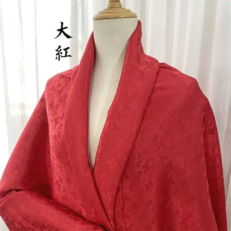 tissu jacquard fleurs blanches vert bleu clair rose pâle kimono traditionnel opaque polyester élasthanne