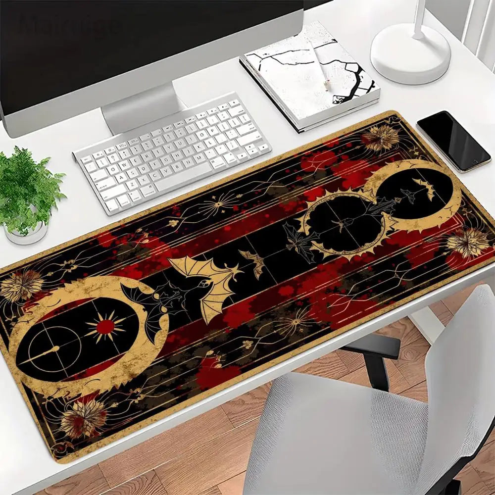 tapis souris noir floral cercles dorés antiderapante caoutchouc art déco gaming protection