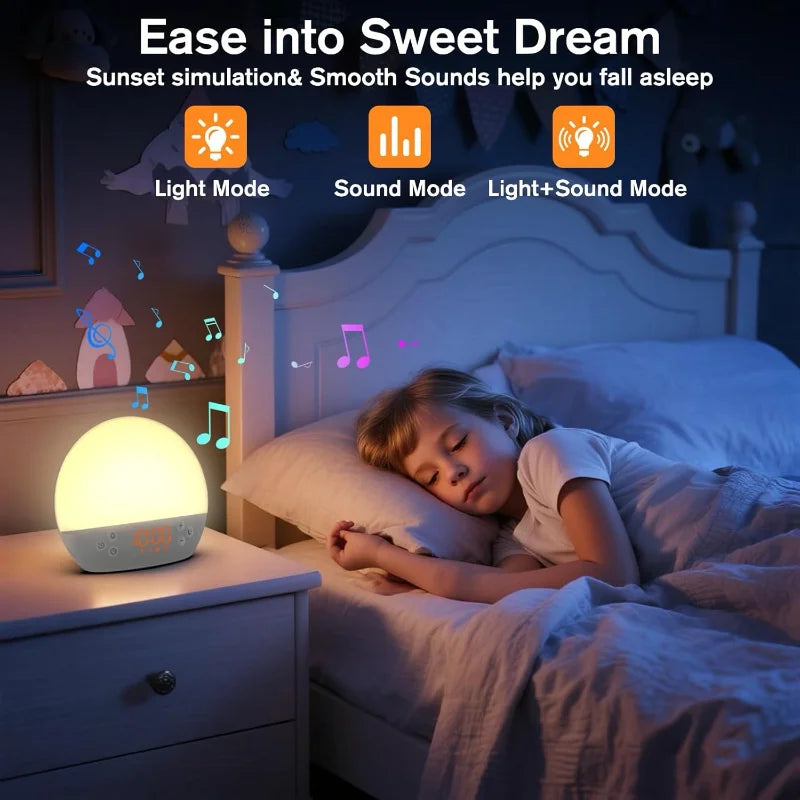 réveil lumineux veilleuse ambiance rgb sons apaisants lumière douce horloge numérique couleur changeante nuit
