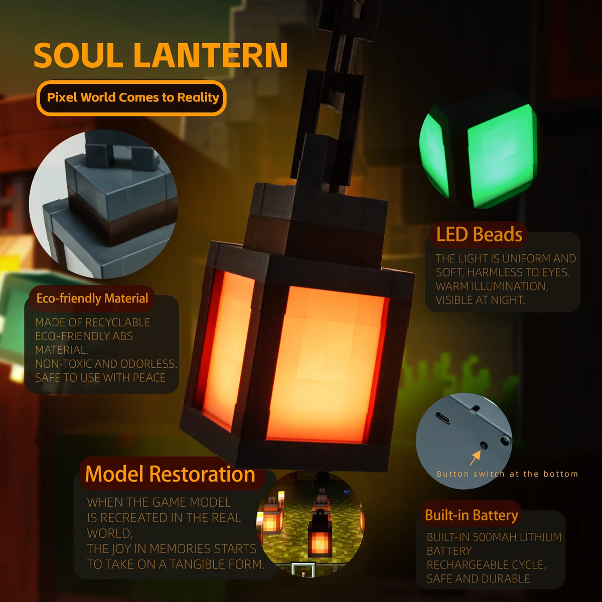 lanterne portable pixelisée table 16 couleurs lumière ambiance décoration intérieureminecraft bricolage télécommande rechargeable