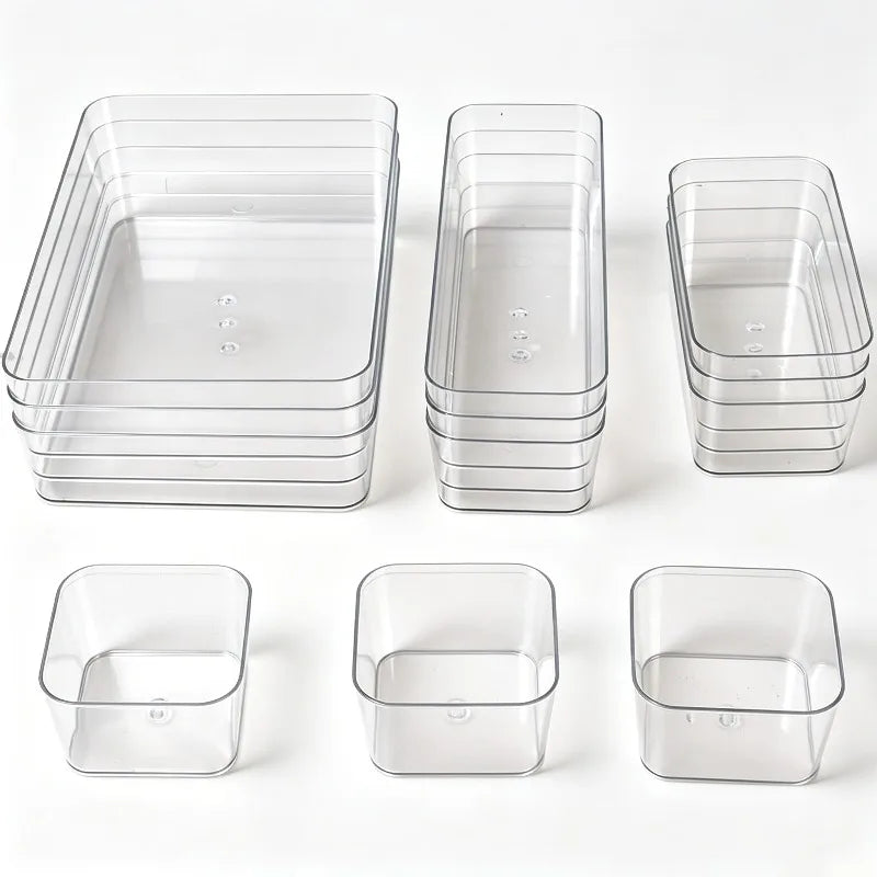 boîtes rangement transparentes modernes réutilisables cosmétiques bijoux papeterie tiroir maquillage minimaliste divers articles