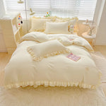 ensemble literie coton brossé ruffles romantique noir rose gris vert beige taies oreillers couverture