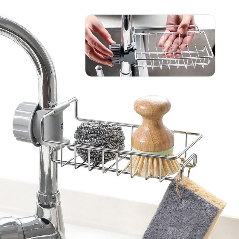 support vaisselle argenté moderne grille vis fixe éponge gant évier cuisine