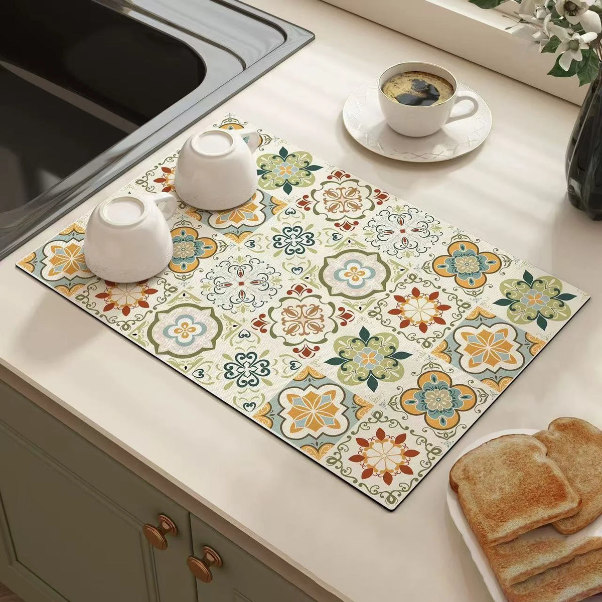 tapis cuisine absorbant antidérapant décoratif séchage vaisselle pose tasse moderne