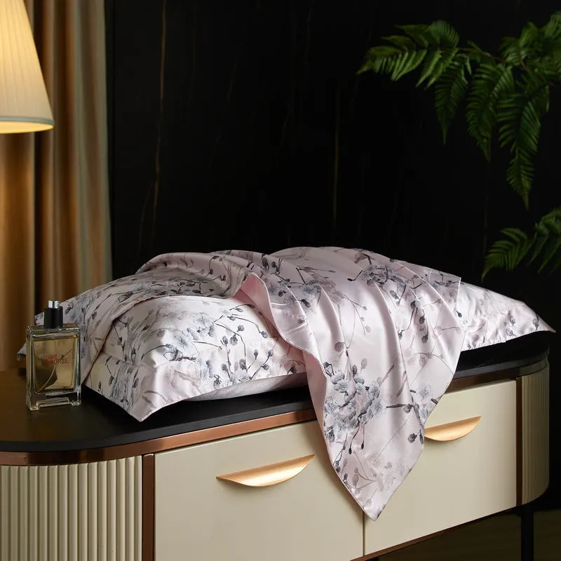 drap lit vert clair blanc motif feuilles bambou coton doux coton naturel